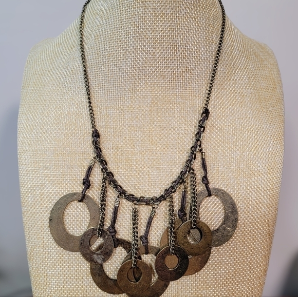 NEW Decree Boho Necklace Metal Loops and chain statement Bib Necklace - Picture 16 of 17